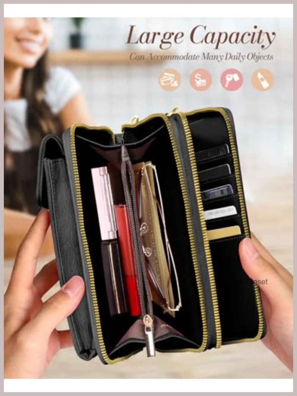 Vegan Leather Zipper Crossbody Cell Phone Purse with Card Slots, Adjustable